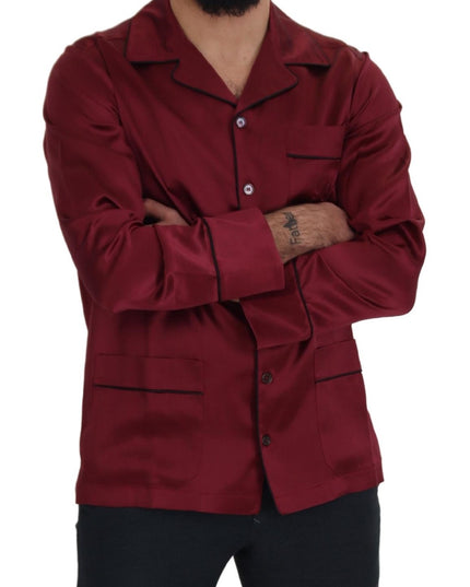 Dolce & Gabbana Red Silk Lounge Top Pajama Sleepwear Shirt