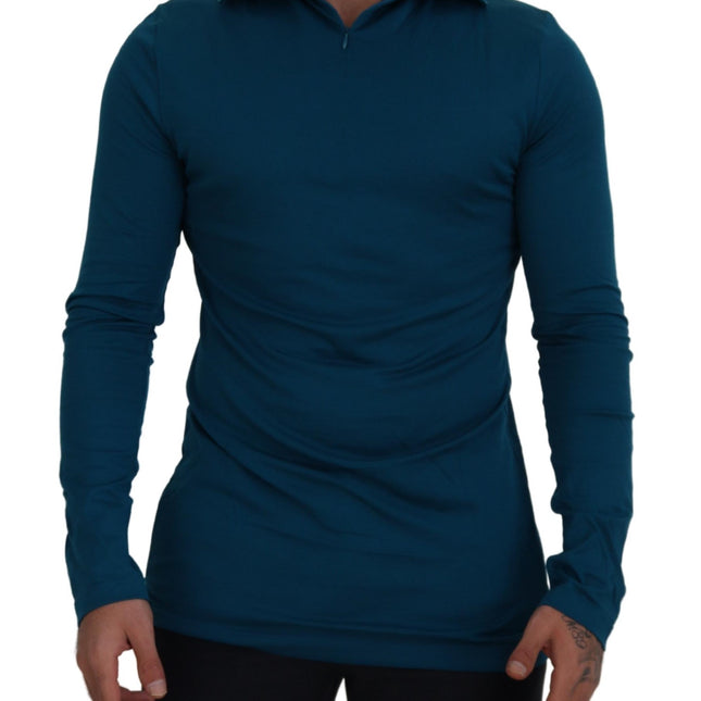 Dolce & Gabbana Blue Cotton Collared Slim Pullover Sweater