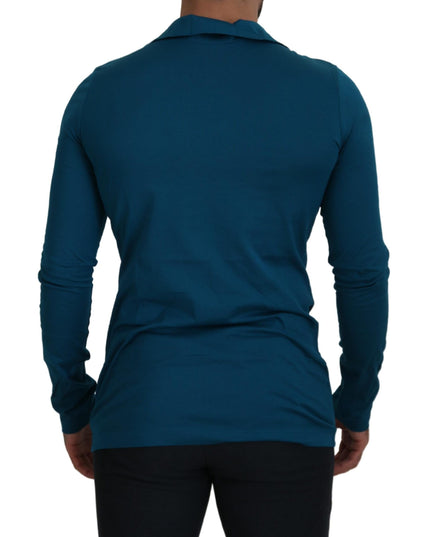 Dolce & Gabbana Blue Cotton Collared Slim Pullover Sweater
