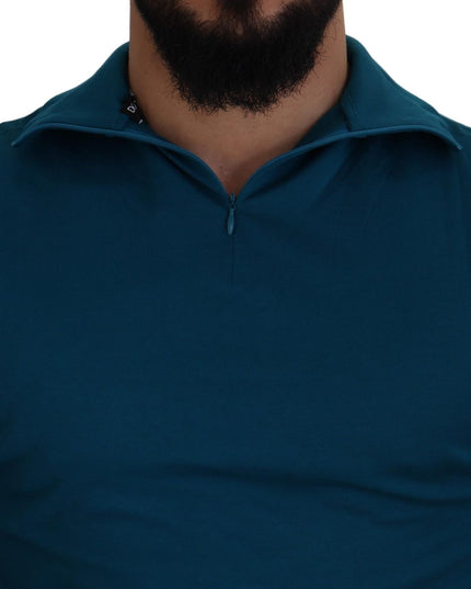 Dolce & Gabbana Blue Cotton Collared Slim Pullover Sweater