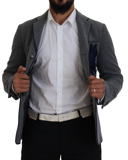 Dolce & Gabbana Gray Wool Roses Slim Fit Jacket Blazer