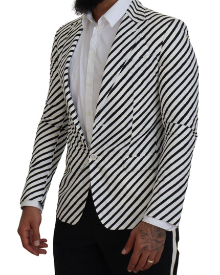 Dolce & Gabbana White Black Striped Slim Fit Jacket Blazer