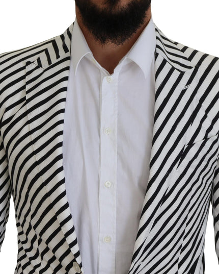 Dolce & Gabbana White Black Striped Slim Fit Jacket Blazer