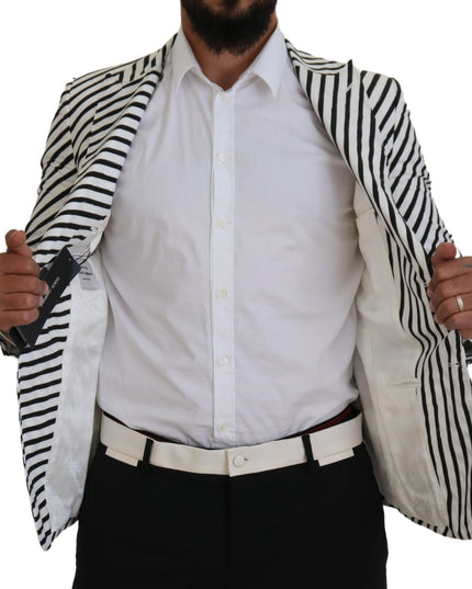 Dolce & Gabbana White Black Striped Slim Fit Jacket Blazer