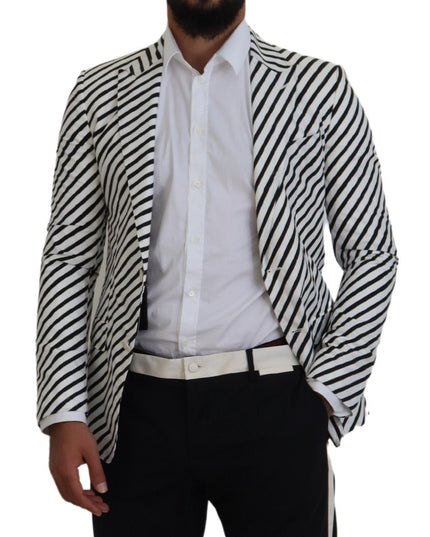Dolce & Gabbana White Black Striped Slim Fit Jacket Blazer