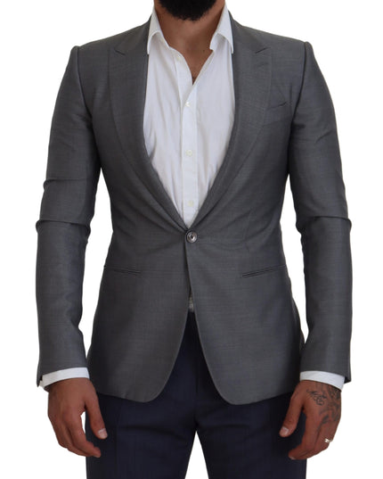 Dolce & Gabbana Gray Wool Silk Slim Fit Jacket Blazer
