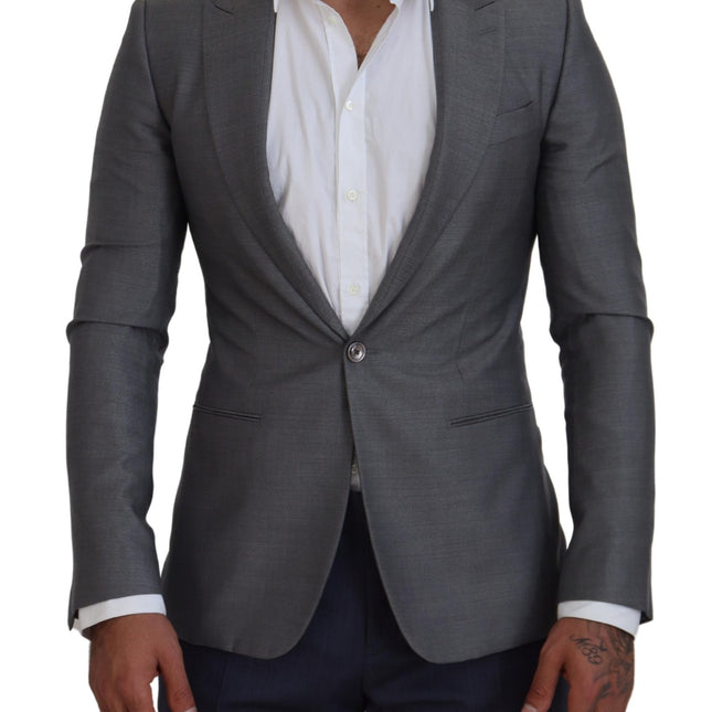 Dolce & Gabbana Gray Wool Silk Slim Fit Jacket Blazer