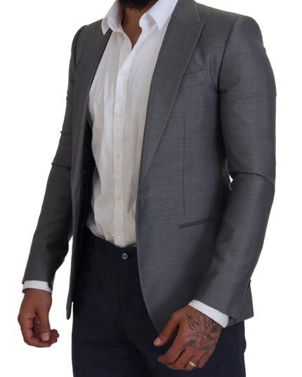 Dolce & Gabbana Gray Wool Silk Slim Fit Jacket Blazer