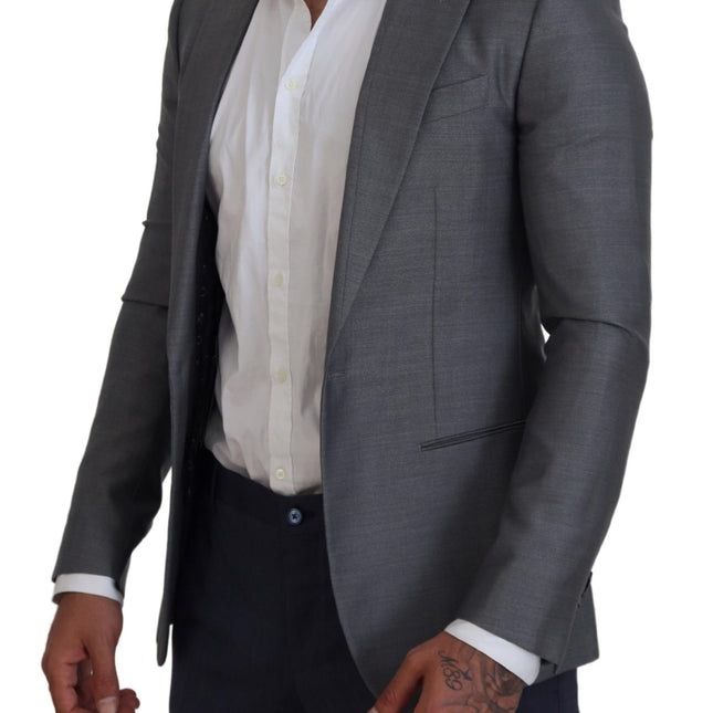 Dolce & Gabbana Gray Wool Silk Slim Fit Jacket Blazer