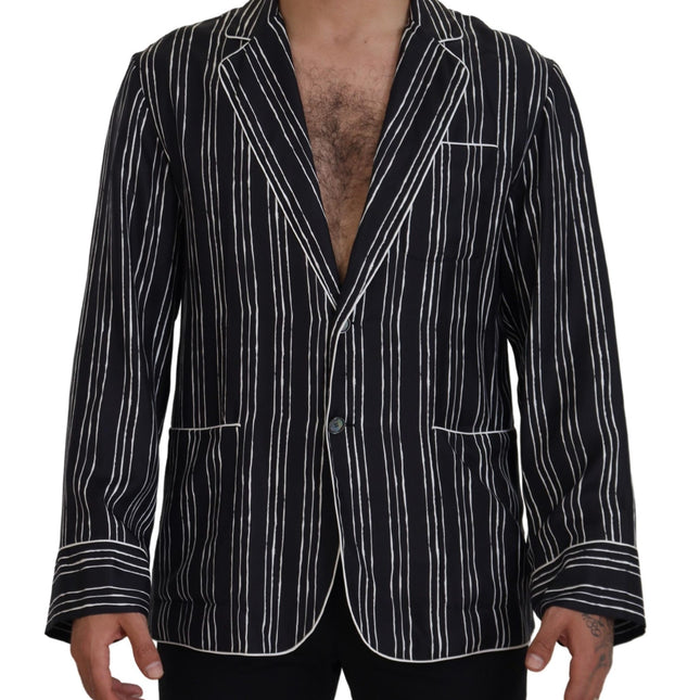 Dolce & Gabbana Blue Striped Silk Pajama Shirt Jacket