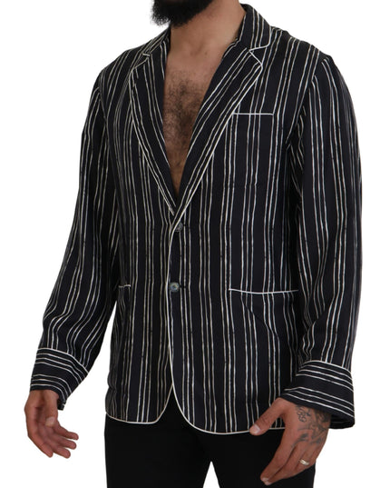 Dolce & Gabbana Blue Striped Silk Pajama Shirt Jacket