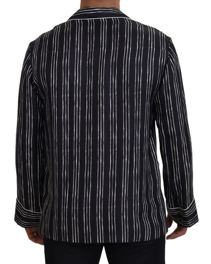 Dolce & Gabbana Blue Striped Silk Pajama Shirt Jacket
