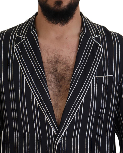 Dolce & Gabbana Blue Striped Silk Pajama Shirt Jacket