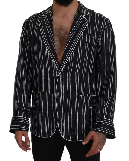 Dolce & Gabbana Blue Striped Silk Pajama Shirt Jacket