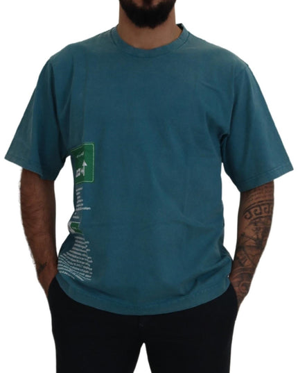 Dolce & Gabbana Blue Logo Print Crewneck Cotton T-shirt