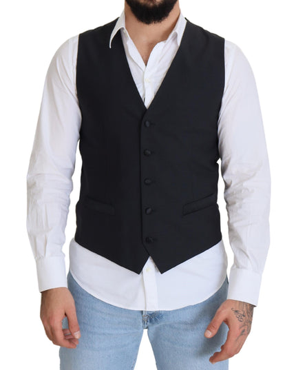 Dolce & Gabbana Black Wool Stretch Waistcoat Formal Vest