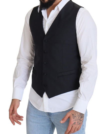 Dolce & Gabbana Black Wool Stretch Waistcoat Formal Vest