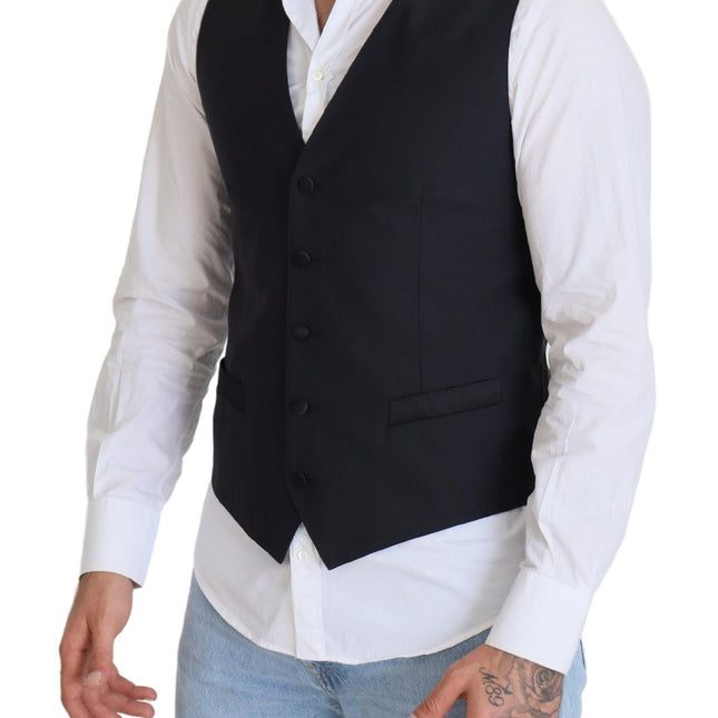 Dolce & Gabbana Black Wool Stretch Waistcoat Formal Vest