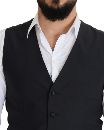 Dolce & Gabbana Black Wool Stretch Waistcoat Formal Vest