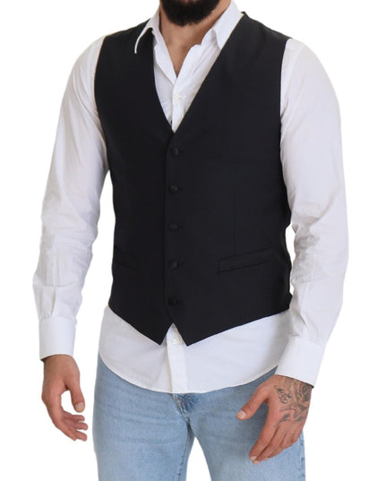 Dolce & Gabbana Black Wool Stretch Waistcoat Formal Vest