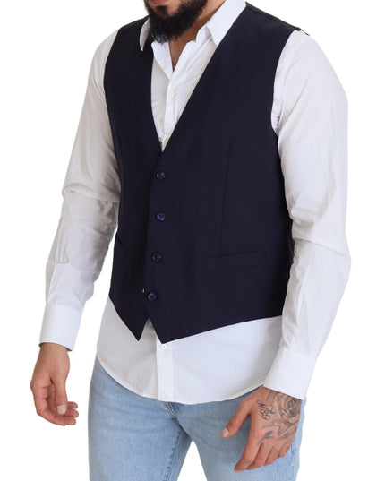 Dolce & Gabbana Dark Blue Wool Stretch Waistcoat Formal Vest
