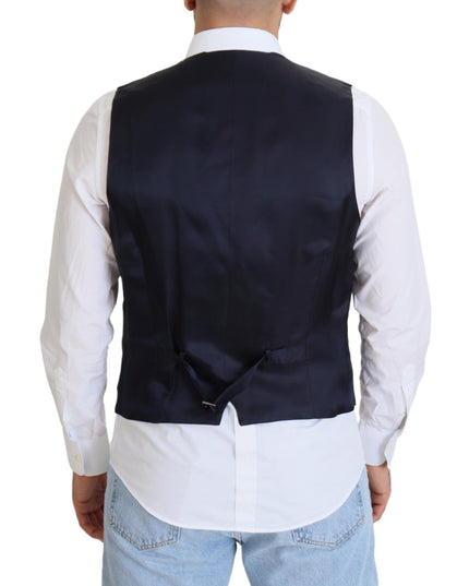 Dolce & Gabbana Dark Blue Wool Stretch Waistcoat Formal Vest