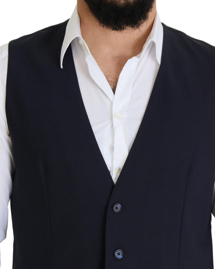 Dolce & Gabbana Dark Blue Wool Stretch Waistcoat Formal Vest