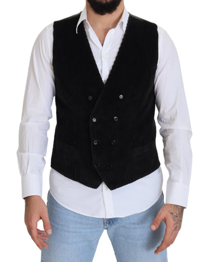 Dolce & Gabbana Black Cotton Double Breasted Waistcoat Vest