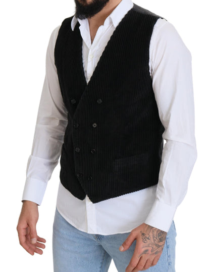 Dolce & Gabbana Black Cotton Double Breasted Waistcoat Vest