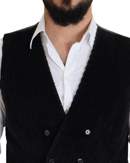Dolce & Gabbana Black Cotton Double Breasted Waistcoat Vest
