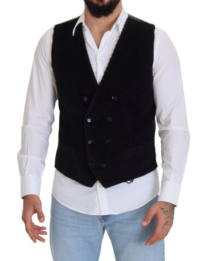 Dolce & Gabbana Black Cotton Double Breasted Waistcoat Vest