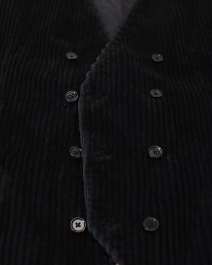 Dolce & Gabbana Black Cotton Double Breasted Waistcoat Vest