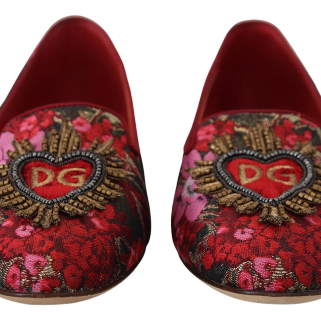Dolce & Gabbana Multicolor Jacquard Sacred Heart Patch Slip On Shoes