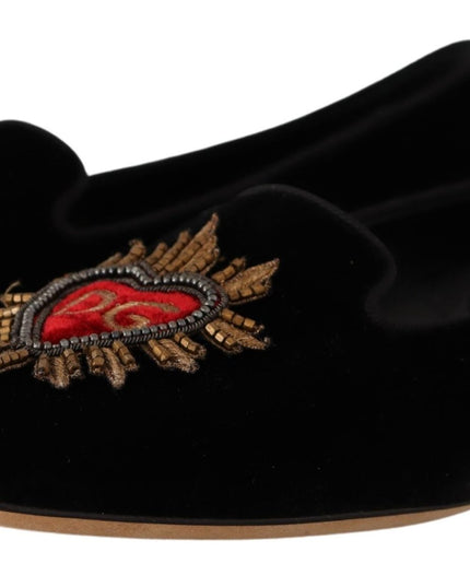 Dolce & Gabbana Black DG Sacred Heart Patch Slip On Flat Shoes
