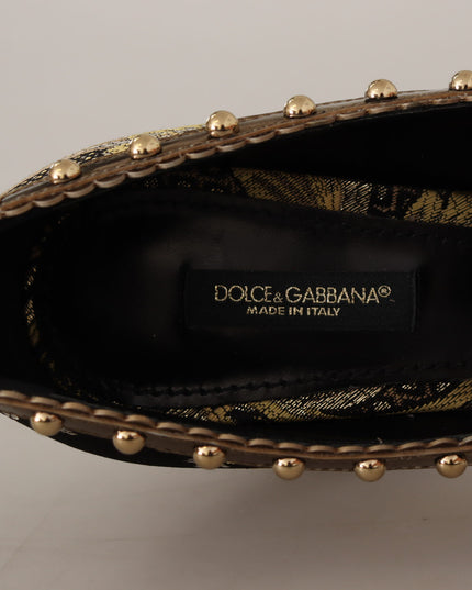 Dolce & Gabbana Gold Crystal Square Toe Brocade Pumps Shoes