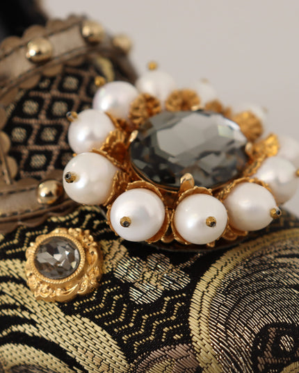 Dolce & Gabbana Gold Crystal Square Toe Brocade Pumps Shoes