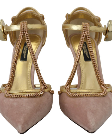 Dolce & Gabbana Pink Crystal T-strap Heels Pumps Shoes
