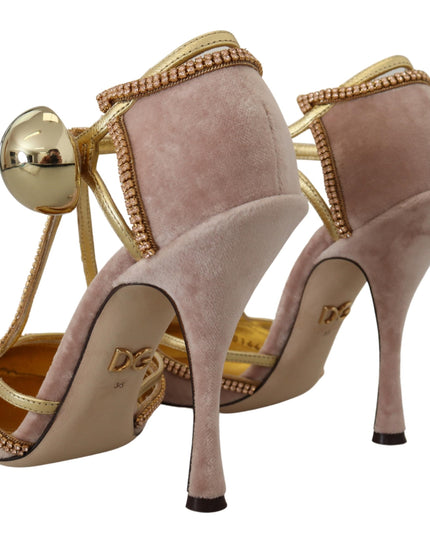 Dolce & Gabbana Pink Crystal T-strap Heels Pumps Shoes