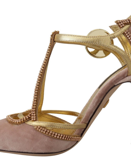 Dolce & Gabbana Pink Crystal T-strap Heels Pumps Shoes
