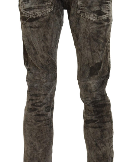 Acht Gray Washed Cotton Corduroy Slim Fit Men Jeans