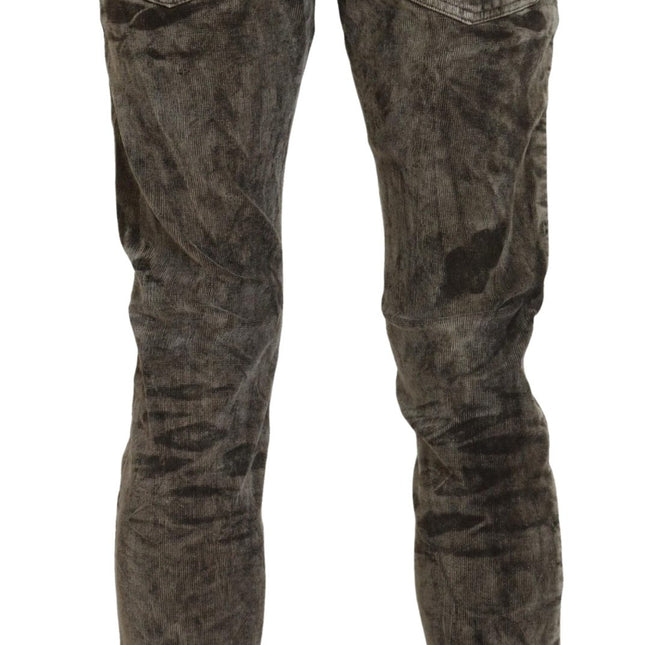 Acht Gray Washed Cotton Corduroy Slim Fit Men Jeans