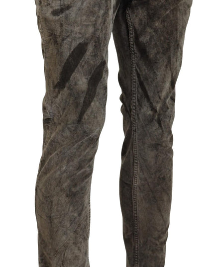 Acht Gray Washed Cotton Corduroy Slim Fit Men Jeans