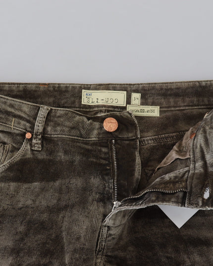 Acht Gray Washed Cotton Corduroy Slim Fit Men Jeans
