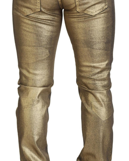 Dolce & Gabbana Gold Cotton Tattered Skinny Men Denim Jeans