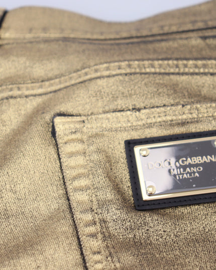 Dolce & Gabbana Gold Cotton Tattered Skinny Men Denim Jeans