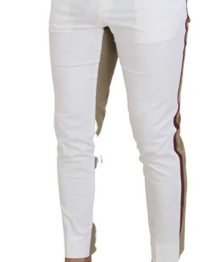 Dolce & Gabbana White Brown Slim Fit Chino Pants