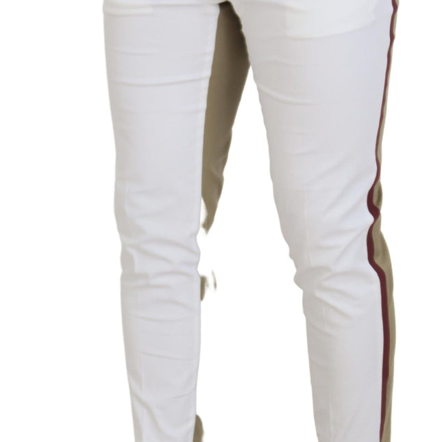 Dolce & Gabbana White Brown Slim Fit Chino Pants