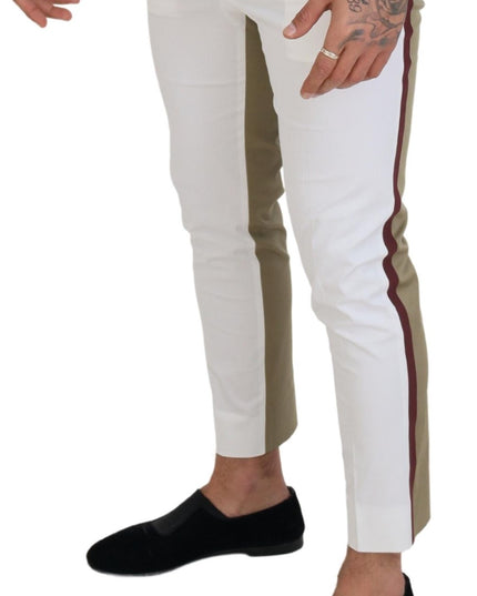 Dolce & Gabbana White Brown Slim Fit Chino Pants