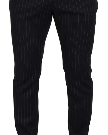 Dolce & Gabbana Black Wool Striped Chino Pants