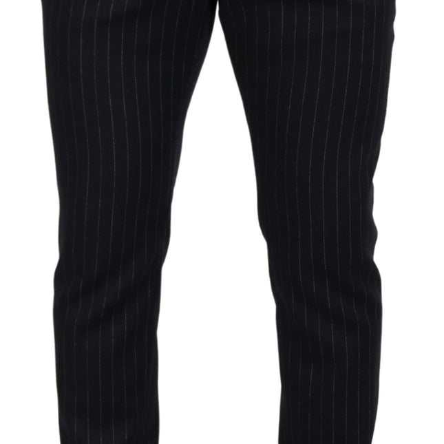 Dolce & Gabbana Black Wool Striped Chino Pants